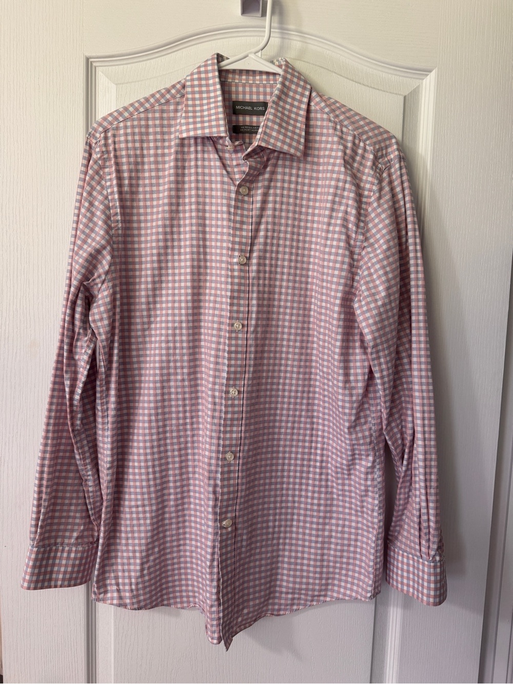 Michael Kors Men's Pink and Blue Gingham Button-Down Shirt